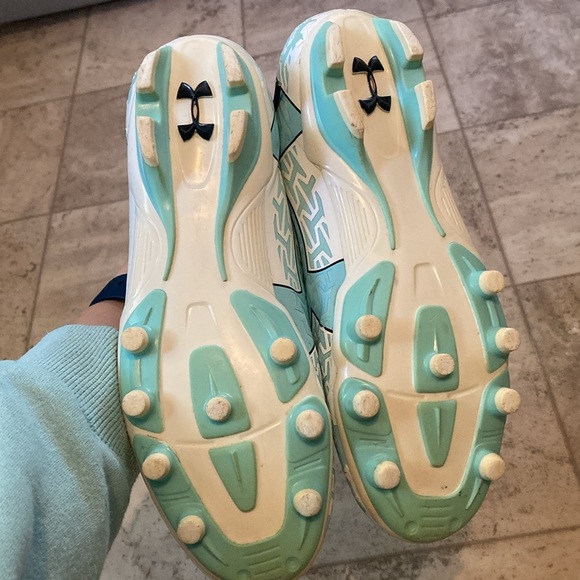 Under Armour force blue and white cleats. In good shape. - Picture 4 of 7